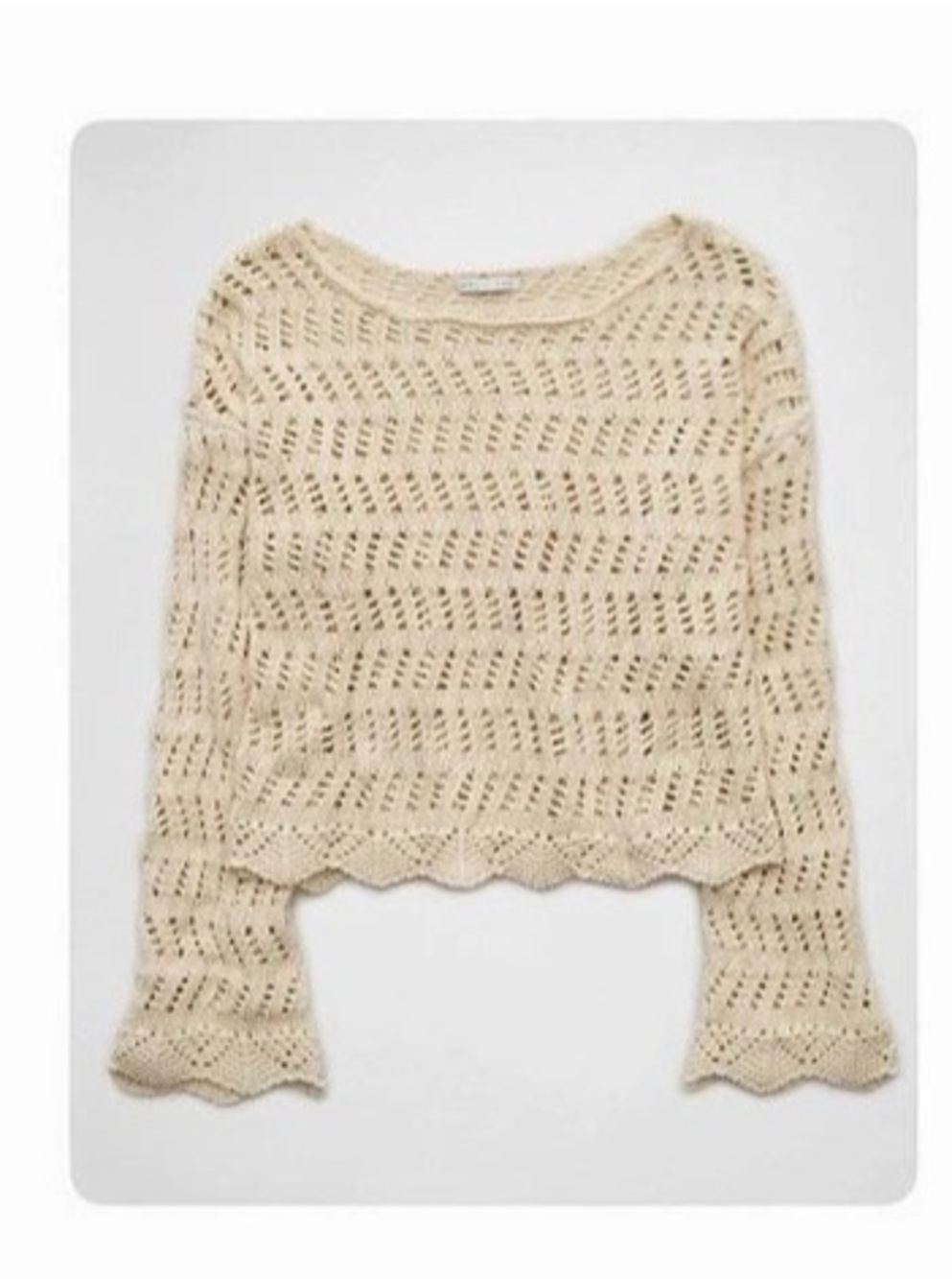 American Eagle AE Boat Neck Bell Sleeve Crochet Sweater Cream Medium